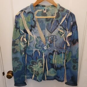 Bette Paige Floral Blue Printed Women's Sweater Cardigan